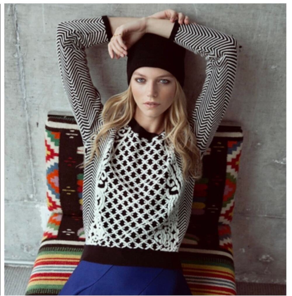 Anthropologie Greylin Viv Sweater Black White Pattern Knit